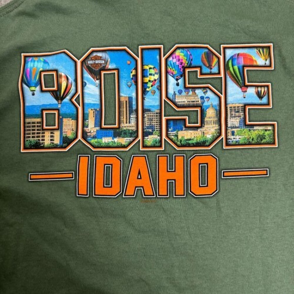 Harley Davidson Mens Medium Green High Desert Boise Idaho SS Shirt‎